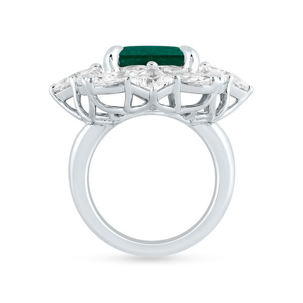 Emerald Octagon-Cut Ring with Diamonds in White Gold